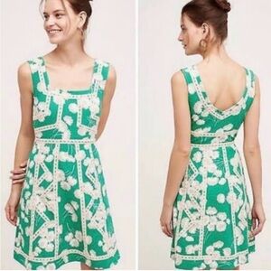Maeve Green and Cream Floral tank dress Anthropologie Emma dress